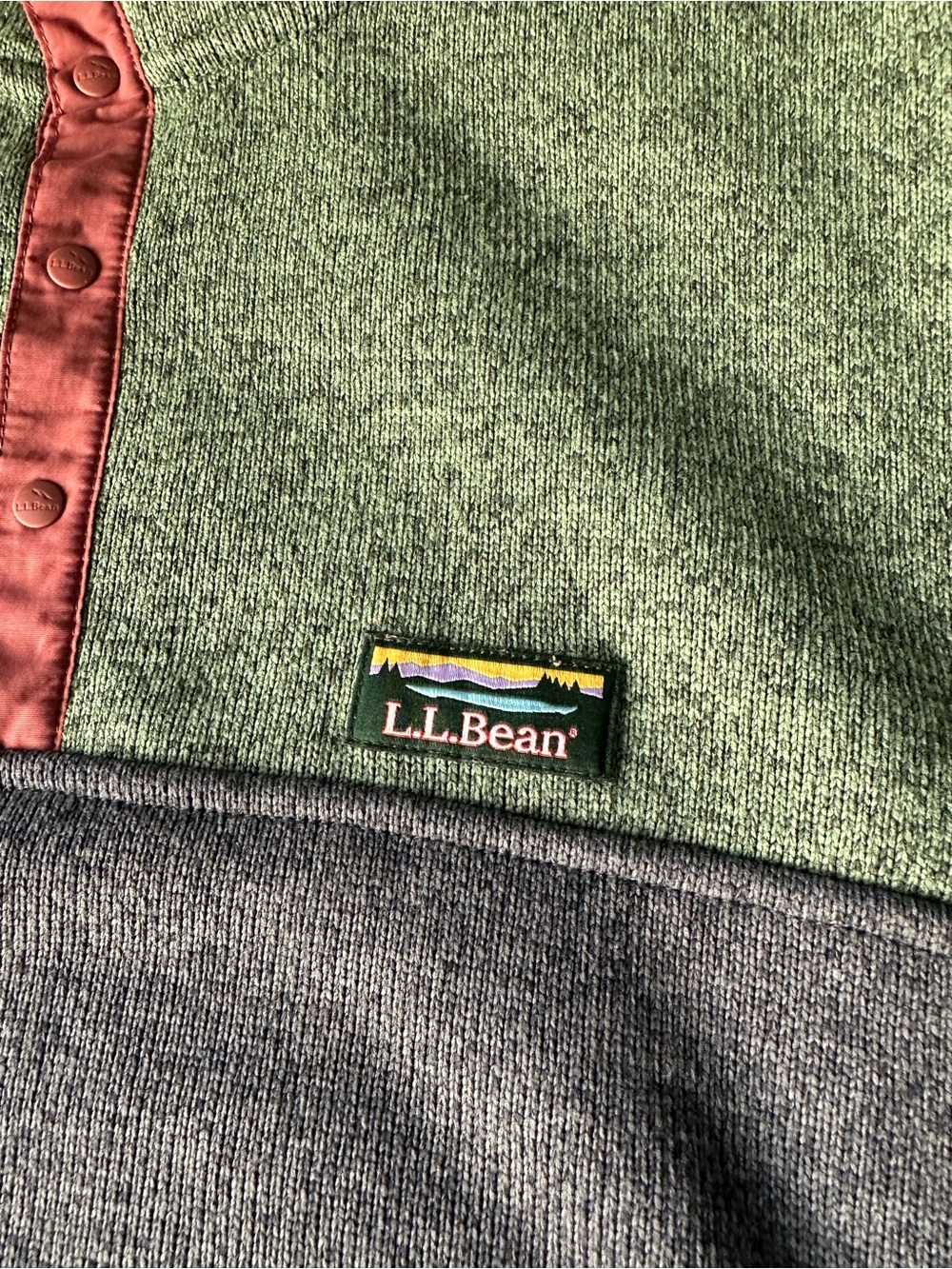 LL Bean Men XL Sweater 1/4 Snap Fleece Pullover Colorblock Green Gray - Picture 4 of 8